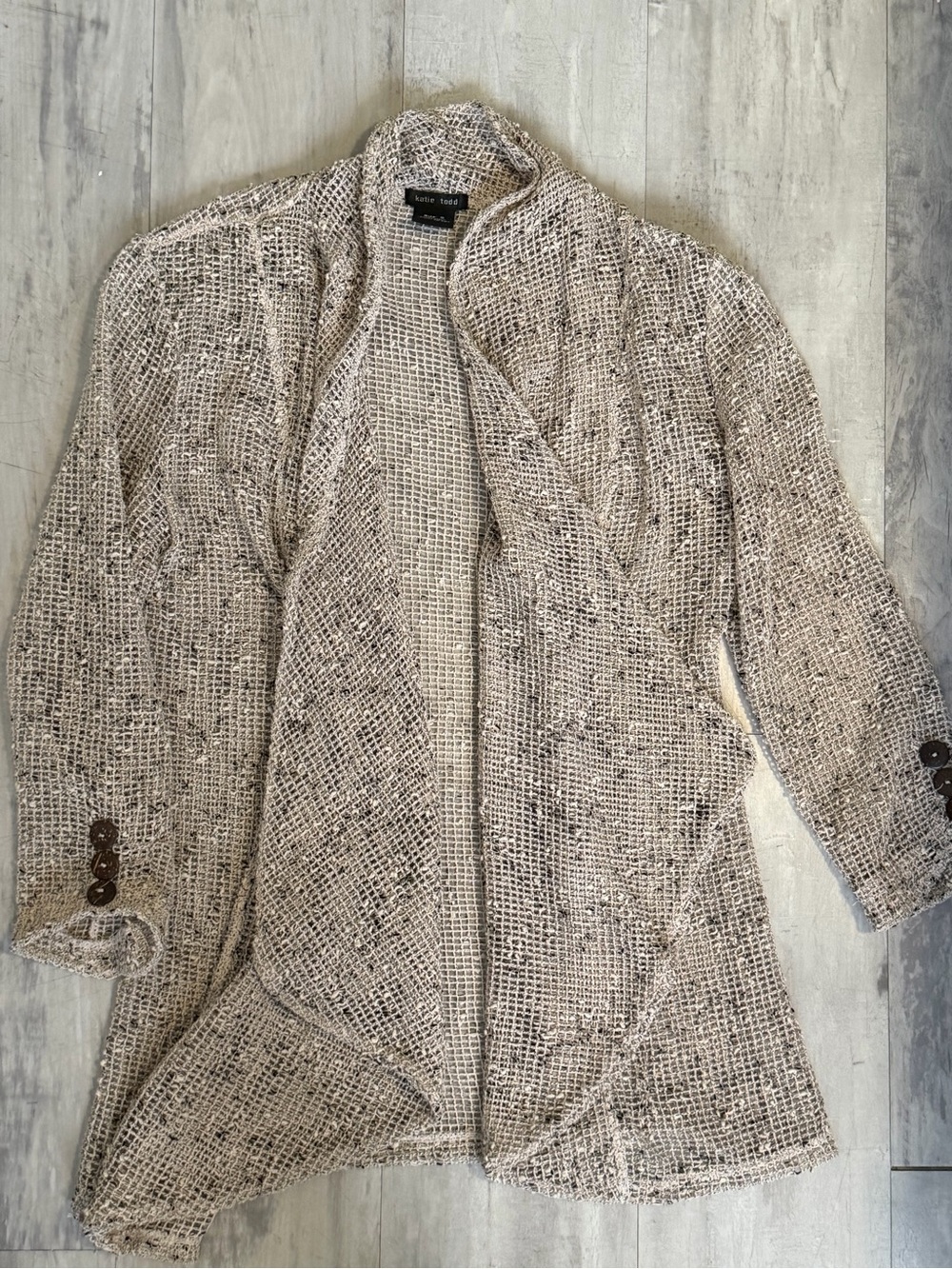 Open -Front Textured Cardigan Sweater - Beige